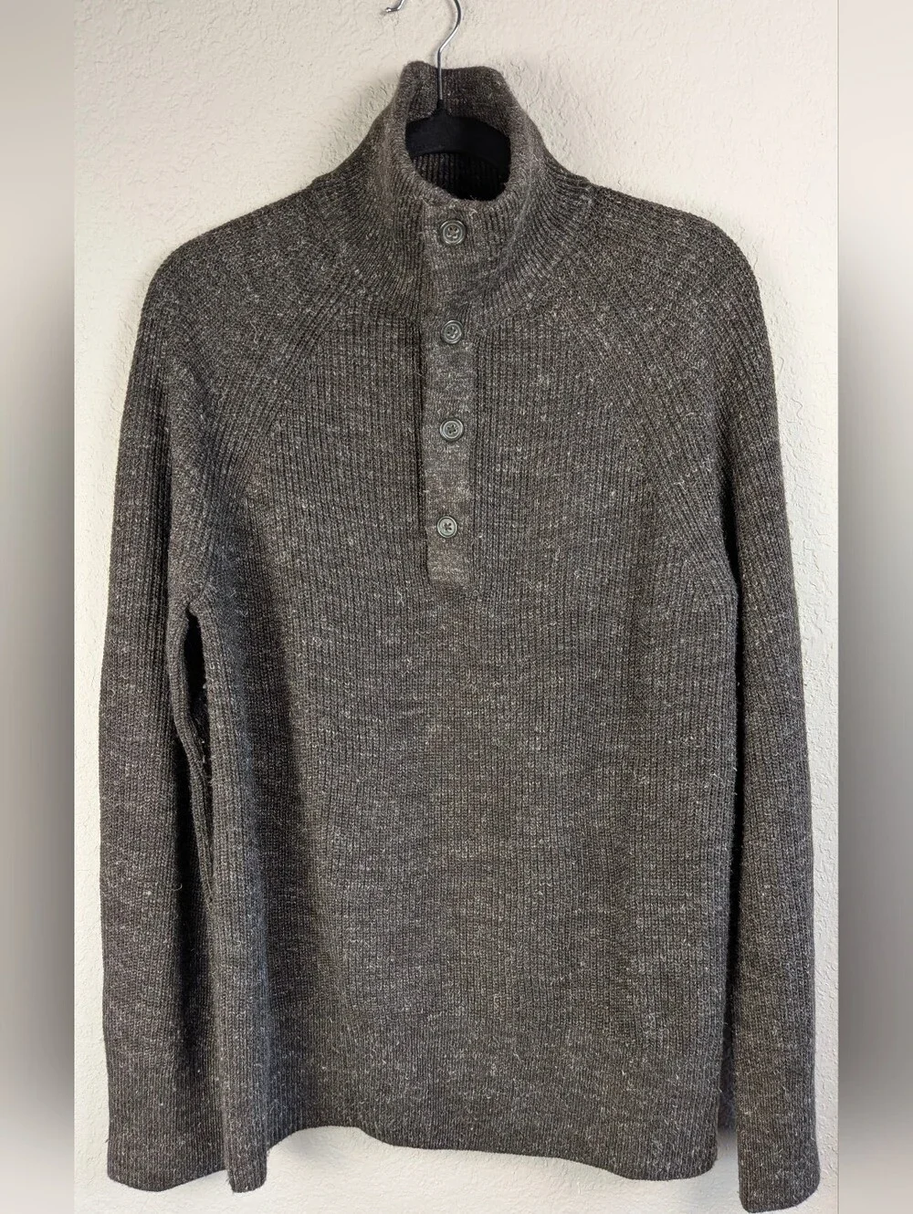 Banana Republic Mens Sweater L Wool Blend Half Button Neck Grayish Brown